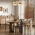 Modern Dining Room Interior With Round Table Wood Chairs Sideboard Decorations Pendant Light Green Plant