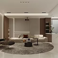 Modern Basement Interior Design With Large TV Sofa Coffee Table And Wooden Accents