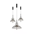 Modern Transparent Glass Chandeliers With Black Bell Shaped Shades And Metallic Accents
