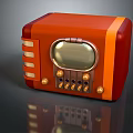 Classic Vintage Radio With Orange Red Casing Golden Knobs And Display Screen