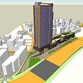 Modern Commercial Street With Tall Building And Various Retail Shops