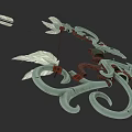 Ornate Mythical Bow Weapon with Carved Details Feathered Arrows and Intricate Design