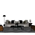 Modern White Sofa And Coffee Table Set With Plush Pillows Orange Ottoman And Geometric Rug