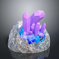 Shiny Purple Crystal Cluster On Silver Rock Base With Blue Glowing Accents