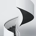 Modern Spiral Staircase Interior Design with White Curved Structure and Black Steps