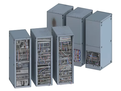 Industrial Electrical Control Cabinets With Gray Exterior And Internal Wiring Components 3d model