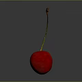 Fresh Red Cherry With Green Stem And Glossy Surface On Gray Background