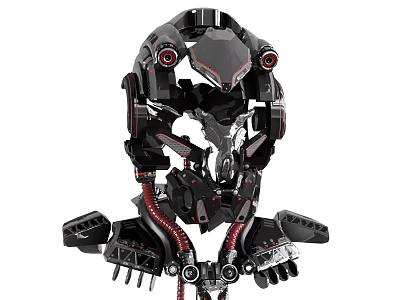 Futuristic Sci Fi Scene With Black And Red Mechanical Head And Intricate Mechanical Structure 3d model