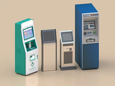 Smart Machines Self Service Terminals With Various Designs And Touch Screen Interfaces 3d model