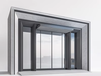 Modern Entrance Gate Design With Gray Frame And Large Glass Panels 3d model