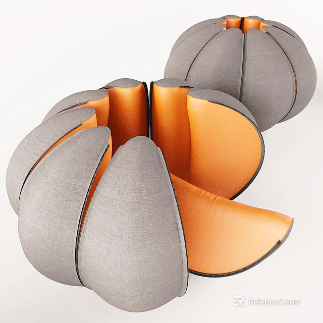 Gray and Orange Petal Shaped Stools with Modern Design and Unique Structure 3d model