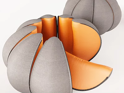 Gray and Orange Petal Shaped Stools with Modern Design and Unique Structure 3d model