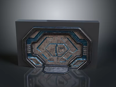 Futuristic Metal Emblem With Geometric Patterns And Blue Accents Design 3d model