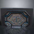 Futuristic Metal Emblem With Geometric Patterns And Blue Accents Design