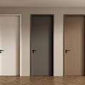Modern Minimalist Hinged Doors White Dark Gray Wooden with Light Wall Herringbone Floor