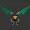 Colorful Insect 3D Model With Green Wings Yellow Black Body And Blue Eyes Metallic Legs