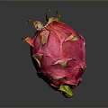 Fresh Ripe Dragon Fruit With Vibrant Pink Skin And Green Leafy Tips On Dark Background
