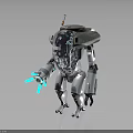 Futuristic Robot Character With Silver Body Transparent Parts Blue Glowing Arms And Antenna