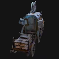 Large White Rat Pulling Steampunk Style Cart With Mechanical Devices And Wheels 3d model