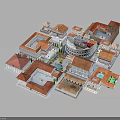 Ancient Roman Architectural Complex Model Featuring Circular Amphitheater Red Roofs And Courtyards 3d model