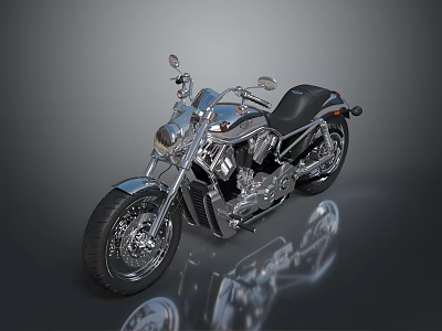 Shiny Chrome Classic Motorcycle With Black Seat And Stylish Wheels Design 3d model