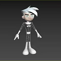 Cartoon Man With White Hair Green Eyes In Black Outfit And White Accessories