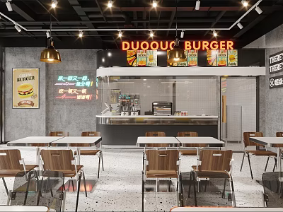 Modern Dessert Shop Interior With Tables Chairs And Lighting 3d model