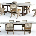 Modern Dining Table Set With Marble Top And Woven Back Wooden Chairs