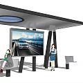 Modern Bus Station Shelter With Large Screen Display Seats And Passengers