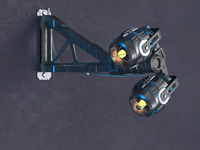 Modern Mechanical Device With Blue Black Frame Dual Circular Illuminated Components On Wall Bracket 3d model