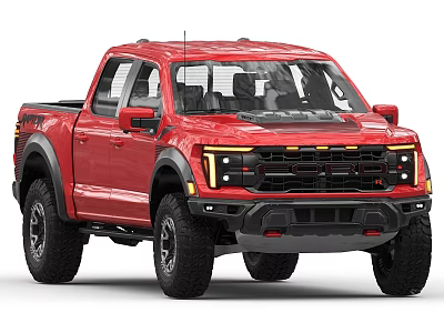 Red Off Road Pickup Truck With Large Tires And Black Grille Front Design 3d model