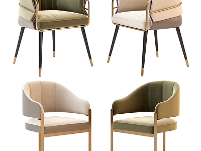 Modern Accent Chairs With Padded Upholstery Various Colors And Black Gold Metal Legs Design 3d model