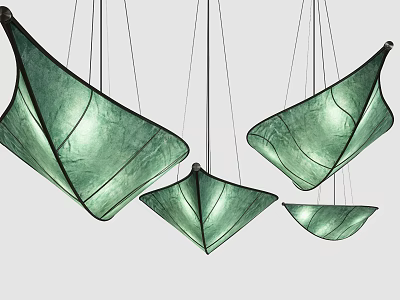 Green Modern Pendant Lights With Unique Leaf Shaped Design Hanging In Interior 3d model
