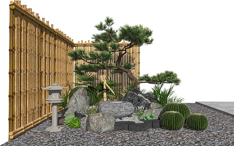 New Chinese style landscape sketch courtyard landscape 3d model