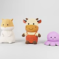 Adorable Plush Stuffed Toys Collection Featuring Beige White Hamster Brown Cow And Purple Octopus