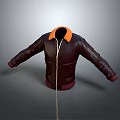 Stylish Dark Leather Jacket With Orange Collar And Zipper Design 3d model