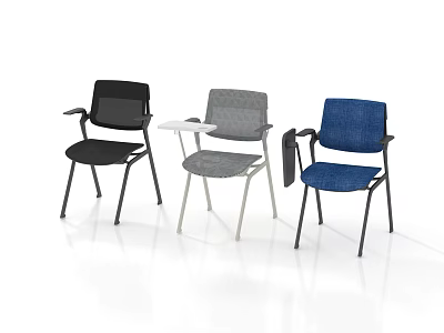 Ergonomic Office Chairs with Armrests Metal Legs and Side Table in Black Gray Blue 3d model