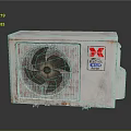 Mitsubishi Air Conditioner Fan Outdoor Unit With Rusty Metal Grille And Model Label