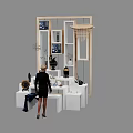 Modern Wooden Frame Display Cabinet With White Platforms And Decorative Items In Exhibition Space