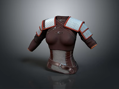 Brown Armor Top With Shoulder Plates Mesh Details And Leather Belt Closure 3d model