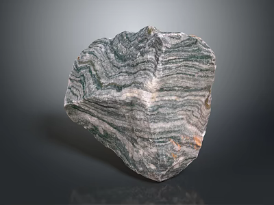 Natural Green Gray Striped Stone With Unique Texture And Raw Surface Design 3d model