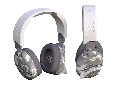 Camouflage Pattern Over Ear Headphones With White Headband And Comfortable Ear Cushions 3d model