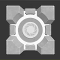 Gray Geometric Cube With Blue Circular Tech Elements And Mechanical Structure Design