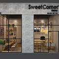 Cozy SweetCorner Milk Tea Shop Featuring Glass Windows Green Plants And Seating