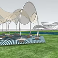 Modern Outdoor Pergola Design With Glass Canopy And Geometric Structure In Garden Grass Landscape