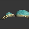 Spider Sculpture With Golden Legs And Turquoise Spheres On Black Background