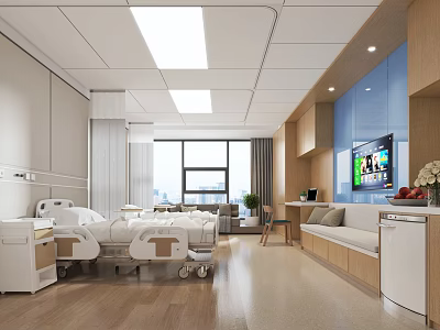 Modern Hospital Outpatient Ward Interior With Beds TV And Furniture 3d model