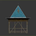 Blue Pyramid Tower With Golden Decorations And Wooden Carved Base Structure