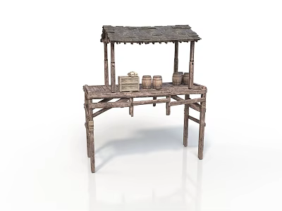 Traditional Canopied Wooden Stall With Jars And Boxes On Top 3d model