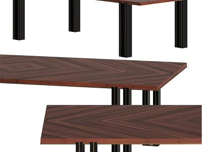 Modern Style Dining Table With Dark Brown Herringbone Pattern Top And Black Metal Legs 3d model